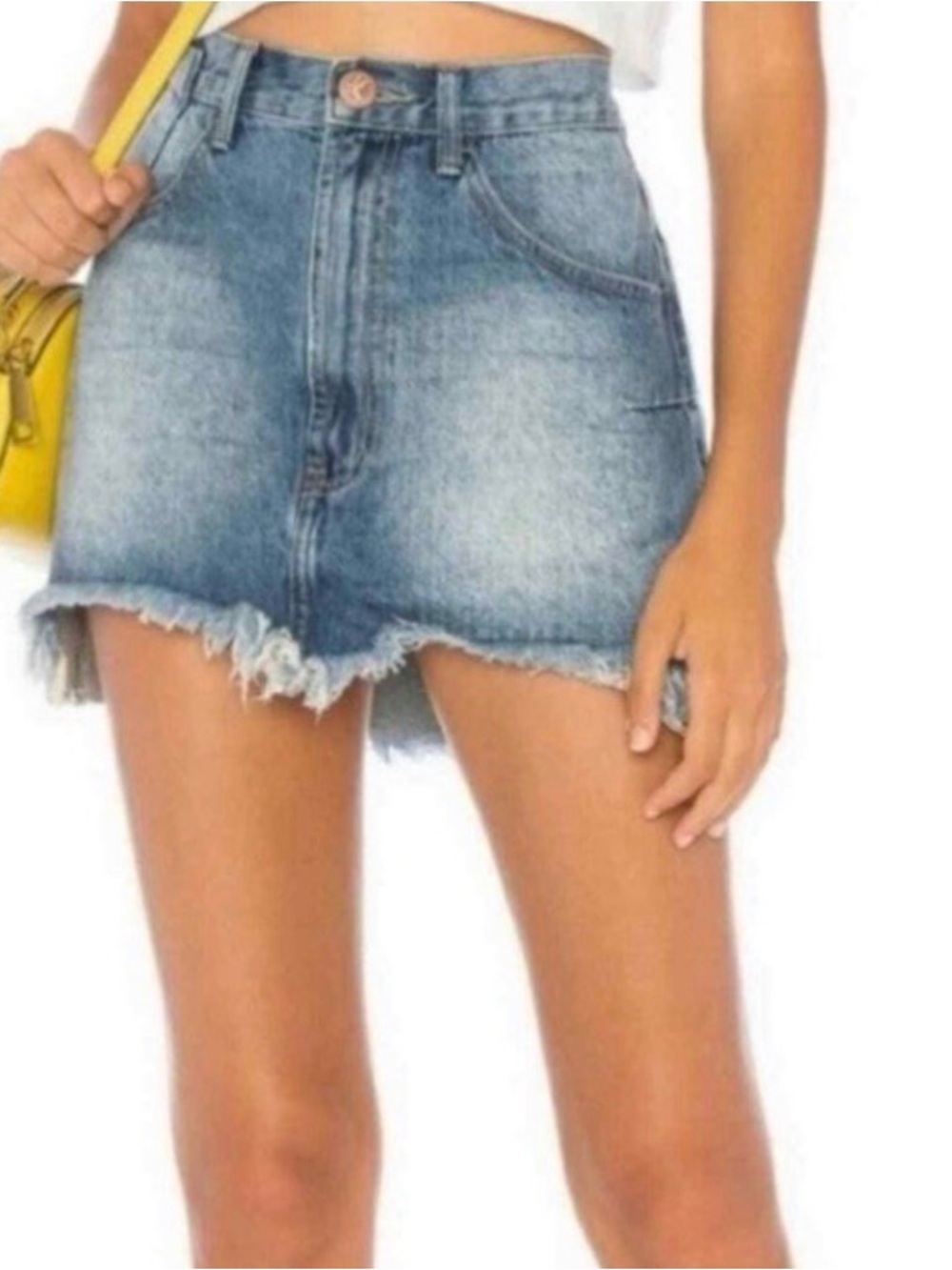 One Teaspoon Light Blue Distressed Denim Mini Skirt